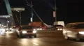 Road traffic on the bridge in nighttime with stereo sound HD Footage