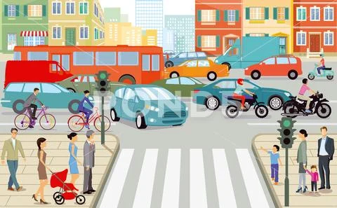 Road traffic in the city, illustration Stock Illustration