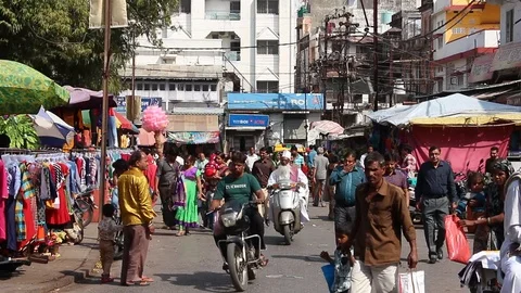 Road traffic on the crowded streets of Ujjain. Stock Footage 124655469