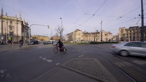 ROAD TRAFFIC AT JUNCTION KARLSPLATZ MUNICH GERMANY Stock Footage 70709255