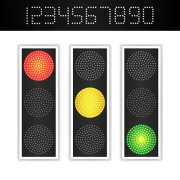 Road Traffic Light Vector. Realistic LED Panel With Time. Sequence Lights Red Illustrazione stock