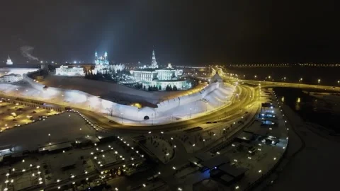 Road traffic near architectural complex of Mosque Stock Footage 299656020