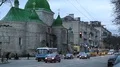 Road traffic near church of the Nativity of Christ, Ternopil, Ukraine HD Footage