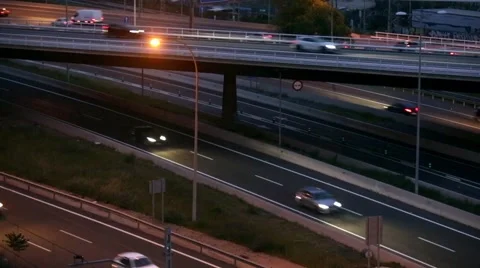 Road traffic scene with bridge in the dusk.Time lapse. Stock Footage 63334976