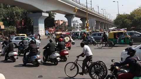 Road traffic on the streets of Delhi. Stock Footage 124656889