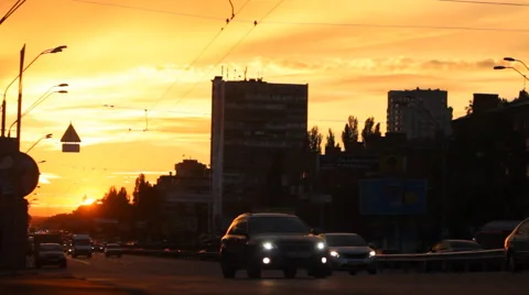 Road traffic at sunset Stock Footage 55869215