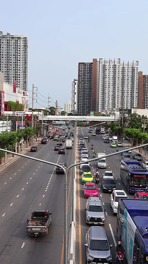Road traffic in Thonburi district. Vertical video. Stock Footage 278855299