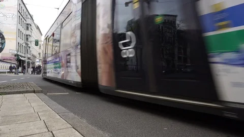 Road Traffic Tram Train Tramway Moving On Street City Center, Berlin, Germany Stock-Footage 89046826