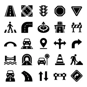 Road Traffic Vector Icon Set Highway Signs Navigation Transportation Stock Illustration