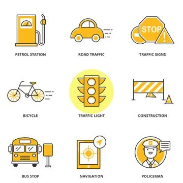 Road traffic vector icons set Stock Illustration
