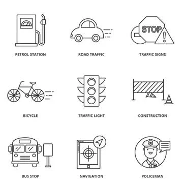 Road traffic vector icons set Stock Illustration