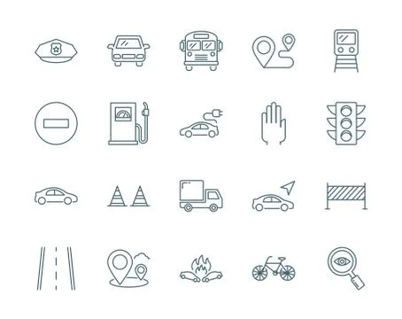 Road traffic vector icons set modern line style Stock Illustration