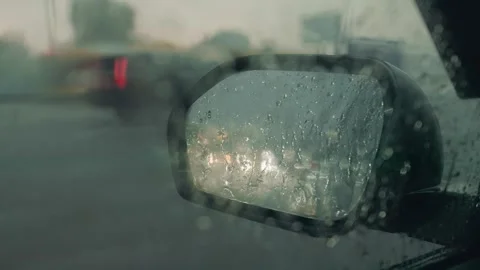Road traffic view rain car drop window drop heavy Stock Footage 245844582