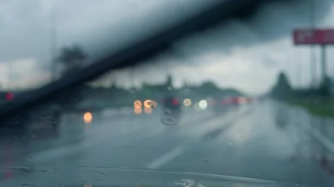 Road traffic view rain car drop window drop heavy Stock Footage 245845285