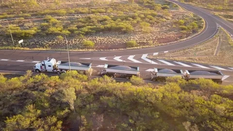 Road Train 4 Trailer turning onto highway Chillagoe Queensland 2 Stock Footage 160453619