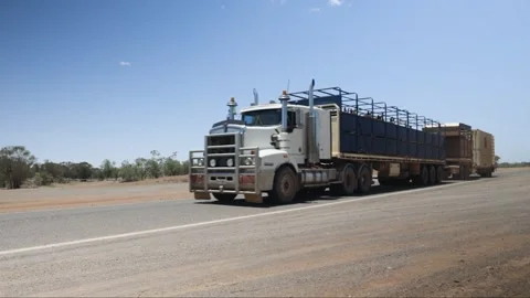 Road Train in the middle of the Outback Stock Footage 146500995