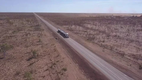 Road Train Passing Stuart Hwy, Australia Stock Footage 124100787