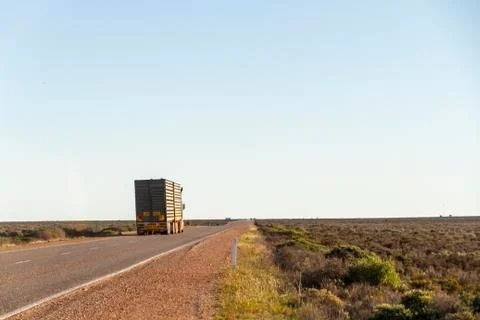 Road train truck on the Nullarbor Plain, Western Australia Stock Photos