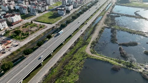 Road trap on the bridge Aerial View 4 K Turkey Manavgat Stock Footage 221905906