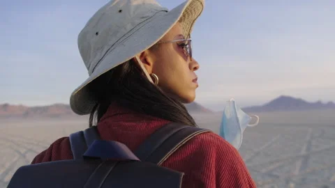 Road trip adventure exploring the stunning salt flats at sunset Stock Footage 312660742