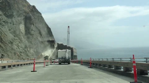 Road Trip, Big Sur, Road Work, Highway 1, California, USA Stock Footage 64658064