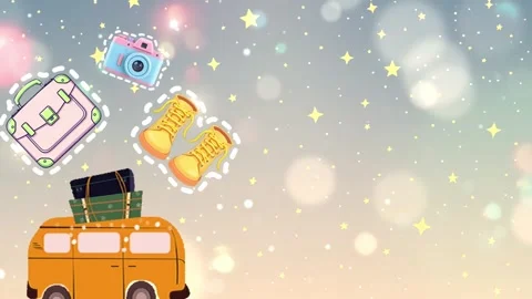 Road Trip Bus Camera Stars Cartoon Animation Background Video Stock Footage 301360928
