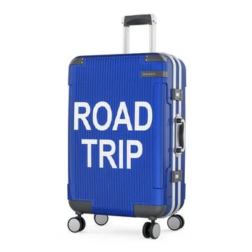 ROAD TRIP concept with suitcase. 3D rendering Illustration