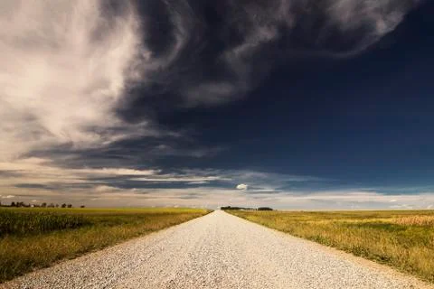 Road trip down Alberta Prairie farmland Stock Photos