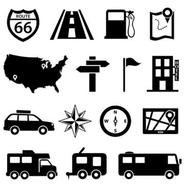 Road trip icon set Stock Illustration