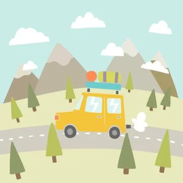 Road trip. Mountain landscape. Stock Illustration