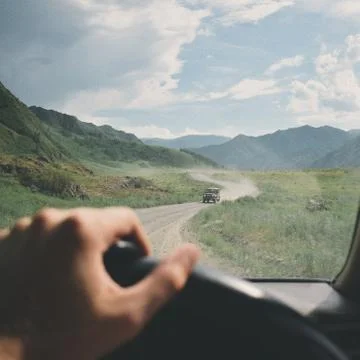 Road trip to the mountains, first person Stock Photos