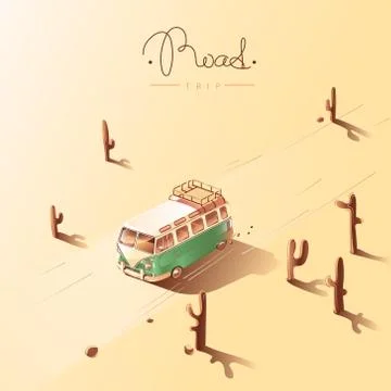 Road trip by retro van. Vector illustration. Stock-Illustration