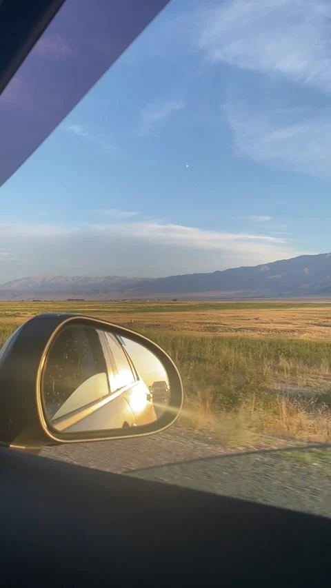 Road trip, steppe, reflection of the sun's rays on the mirror Stock Footage 251660819