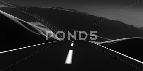 Road trip through the mountains. Black & White Stock Illustration