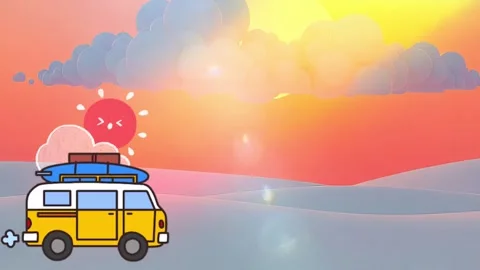 Road Trip with Van and Sunset Animation Stock Footage 301944998