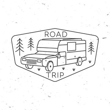 Road trip. Vector. Camping trailer emblem or patch. Concept for shirt or logo Illustrazione stock