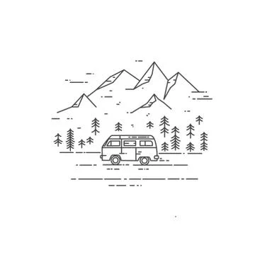 Road trip vector flat line illustration Stock Illustration