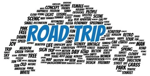Road trip word cloud shape Stock Illustration
