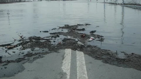 Road under flood water Stock Footage 273708945