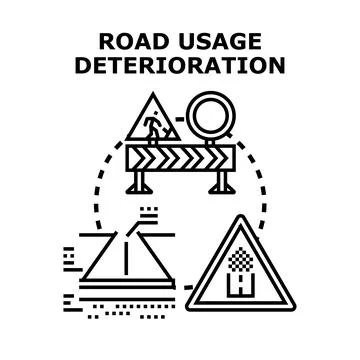 Road usage deterioration concept with signs Stock Illustration