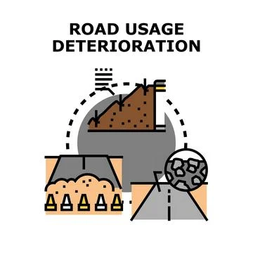 Road usage deterioration infrastructure maintenance concept Stock Illustration