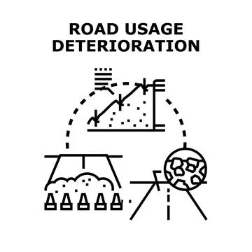 Road usage deterioration infrastructure maintenance concept Stock Illustration