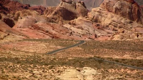Road in Valley of Fire, Nevada (zoom out) Stock Footage 11355053