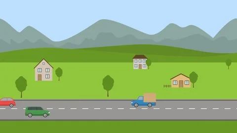 Road in the valley. Flat cartoon panoram... | Stock Video | Pond5