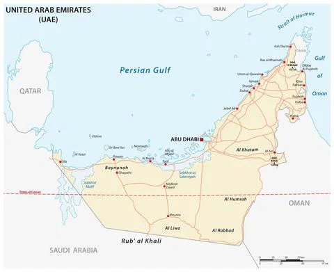 Road vector map of United Arab Emirates, UAE Ilustración de archivo