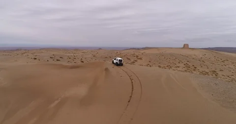 Off Road Vehicle Explores The Great Wall in China Stock Footage 107637560