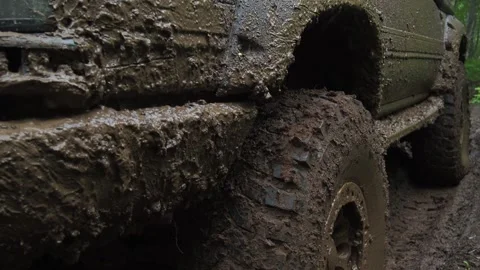 Off-road vehicle in the forest mud Video stock 166617929