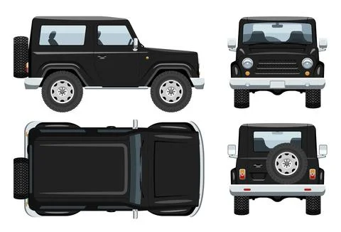 Off-road vehicle vector template side, front, back top view Stock Illustration
