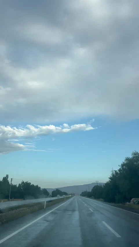 Road view with clouds while driving on a rainy day Stock Footage 337132124