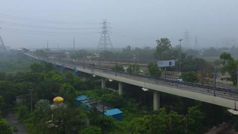 Road View with Delhi Skyline in Background Stock Footage 326290855